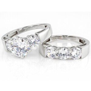 JTV White Cubic Zirconia Platinum Over Sterling Silver Ring with Band -  8